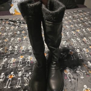 Black Over-the-Knee Faux-Fur Cuff Boots